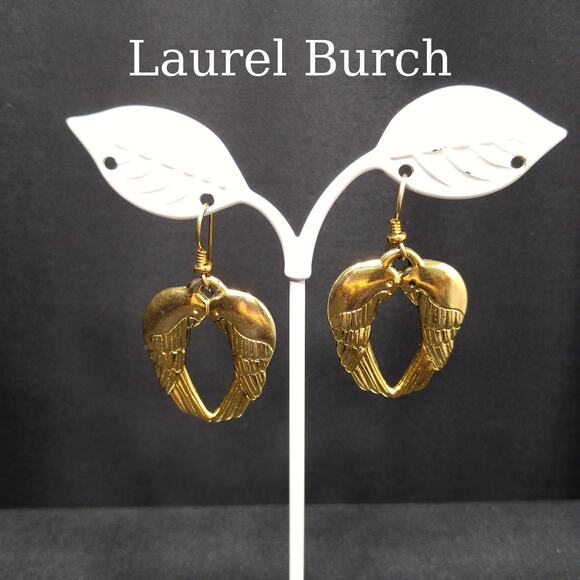Laurel Burch Song Sparrows Earrings Gold Plated Birds Heart Shape 1980s Vintage - Picture 1 of 10